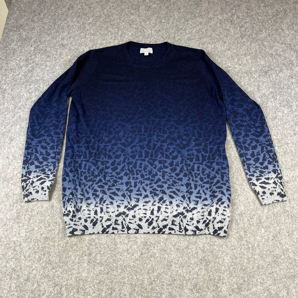 Pure Collection Cashmere Sweater Women's Medium Blue Ombre Animal Print